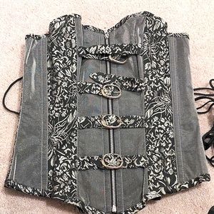 Beautiful silver glittery floral brocade Corset L